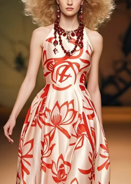 Champagne Print Silk Party Dresses Summer