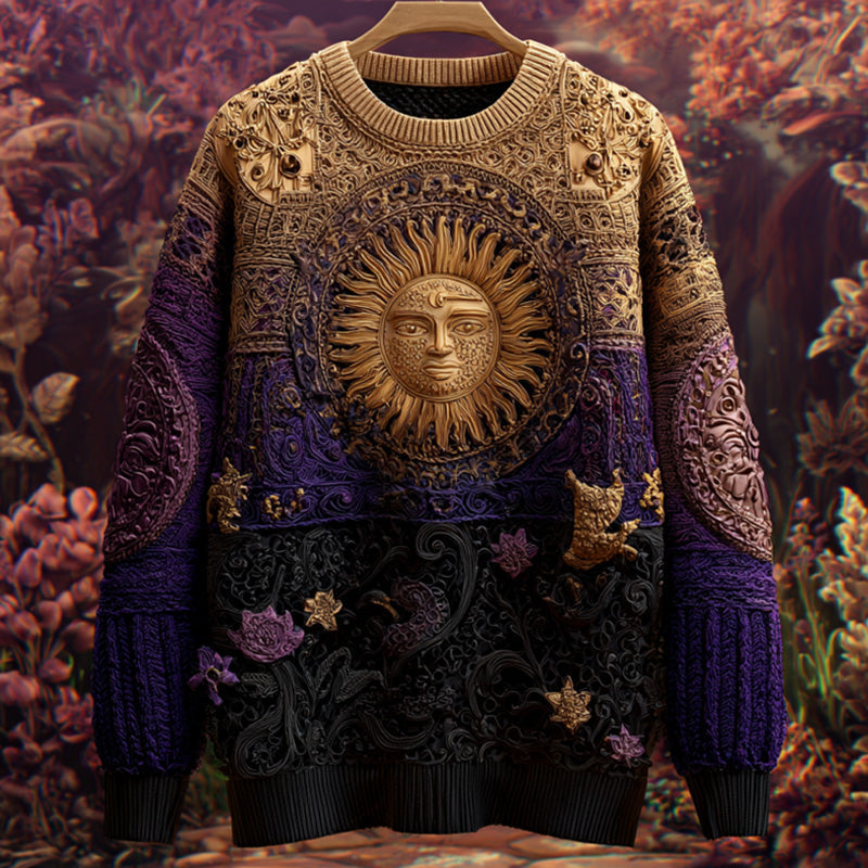 Halloween Mystical Celestial Glitter Moon & Stars Cozy Knit Sweater elevenforest
