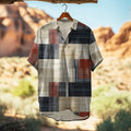 Men's Retro Color Block Patchwork Short-sleeved Linen Shirt elevenforest