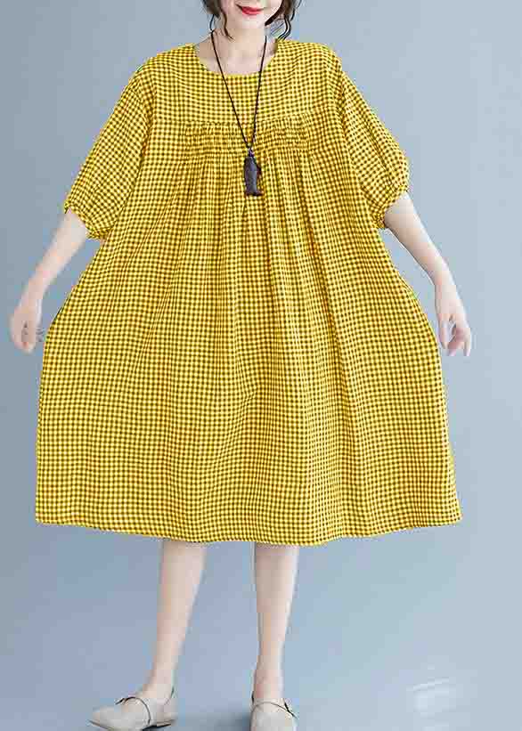 French O Neck Lantern Sleeve Clothes for Pattern Black Plaid Dresses Summer