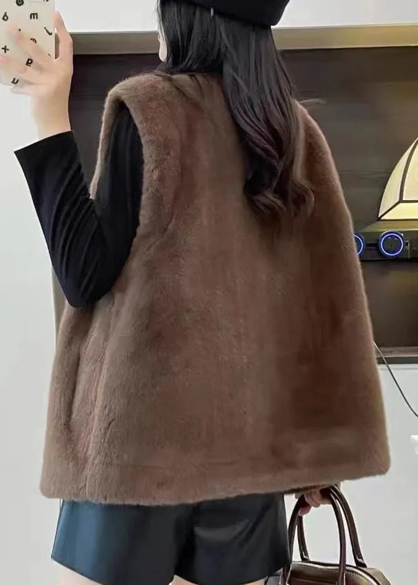 Coffee Button Mink Velvet Waistcoat Sleeveless
