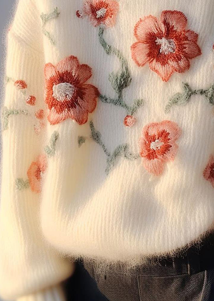 Apricot Embroidered Cozy Cotton Knit Sweater Winter