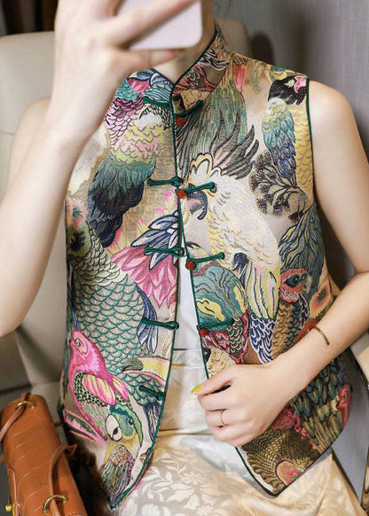 Stand Collar Button Print Fall Sleeveless Vest