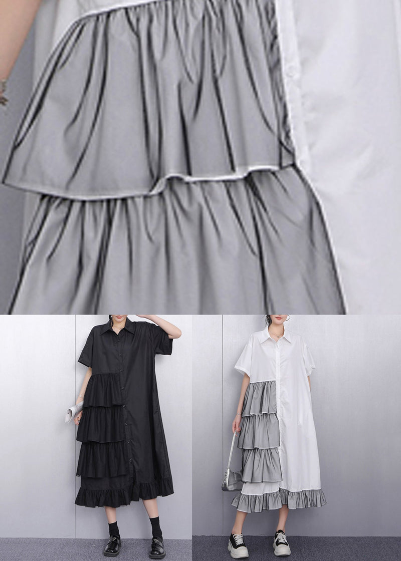 Handmade White Ruffled Patchwork Maxi Dress Short Sleeve