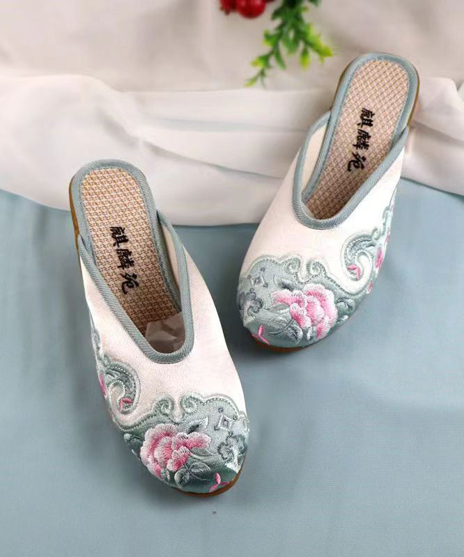 Red Chunky Cotton Fabric Embroidery Slide Sandals