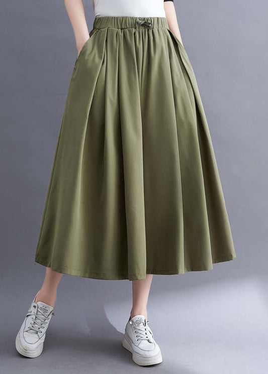 Green Pockets Wrinkled Cotton Wide Leg Pants Skirt Summer