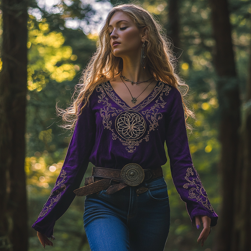Women's Viking Tree Of Life Art Print V-neck Shirt elevenforest