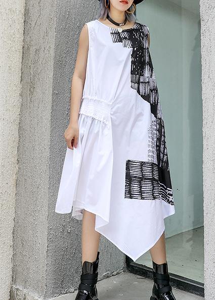 Natural O Neck Asymmetric Cotton White Dress Summer