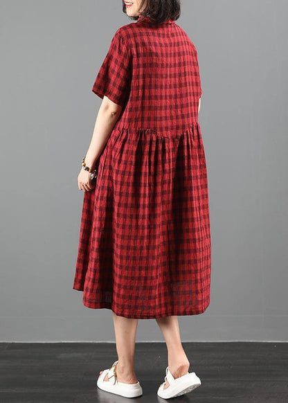 Lapel Cinched Summer Dress Work Black Plaid Maxi Dresses