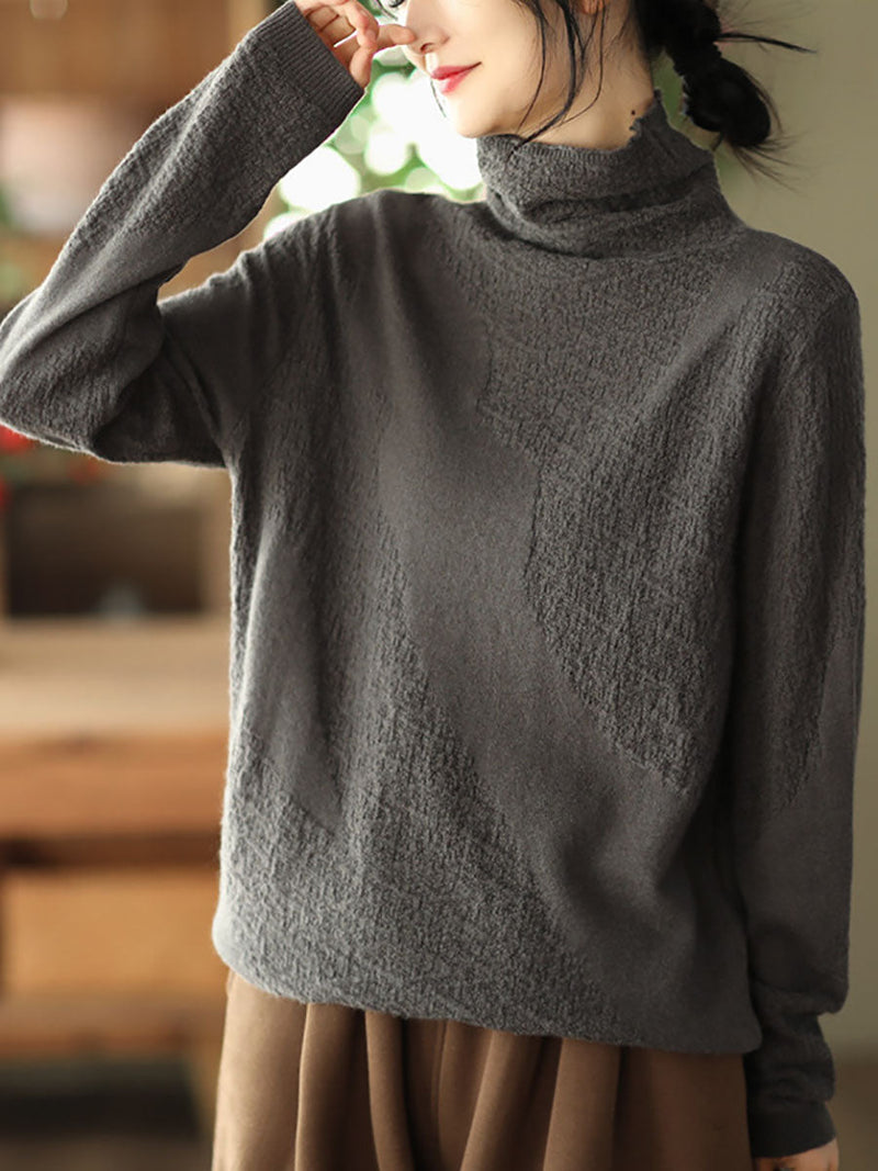 Jacquard Turtleneck Loose Sweater