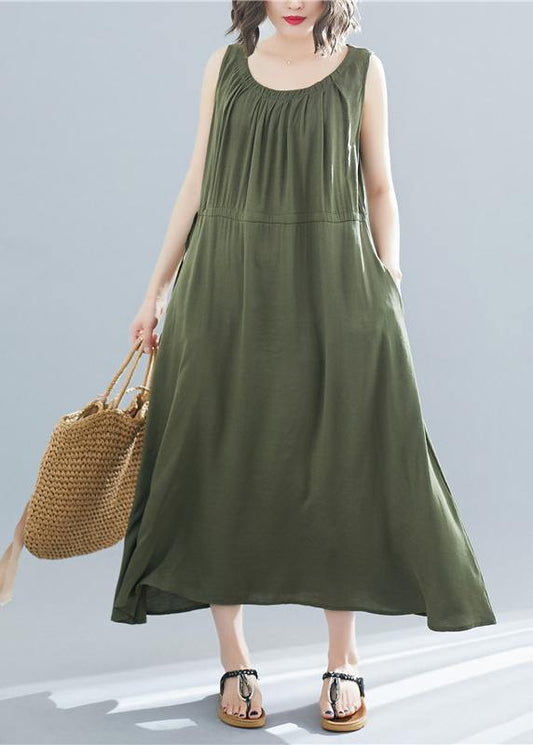 O Neck Sleeveless Cotton Tunics Wardrobes Army Green Dress Summer