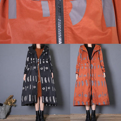 New Oversized Jackets & Coats Fall Red Prints Hooded Coat