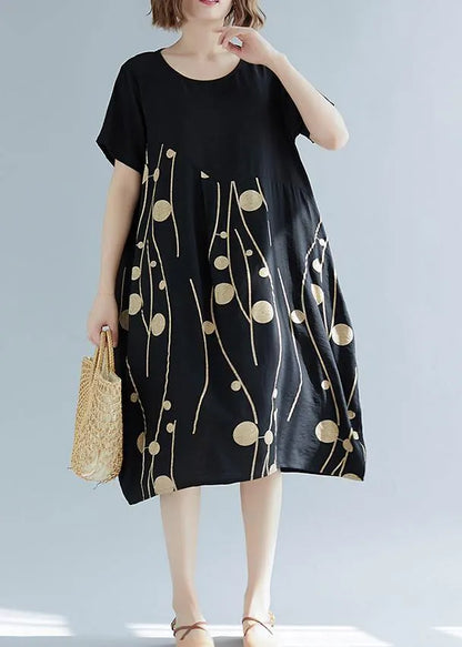 Simple White Print Cotton Linen Tunics Wild Daily Summer Dress