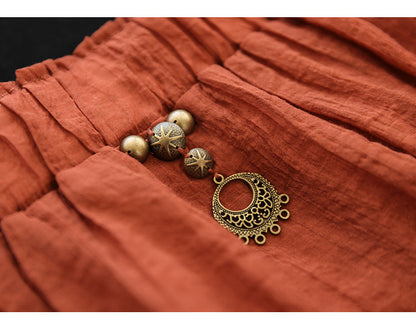 Literary High Waist Double Layer Tencel Linen Stitching Slim Skirt