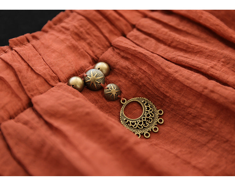 Literary High Waist Double Layer Tencel Linen Stitching Slim Skirt