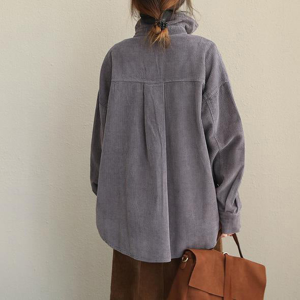 Pink and Gray Fall Loose Corduroy Short Coat for