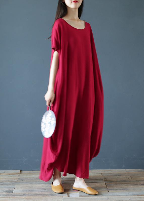 100% O Neck Extra Large Hem Summer Clothes Sleeve Burgundy Maxi Dress