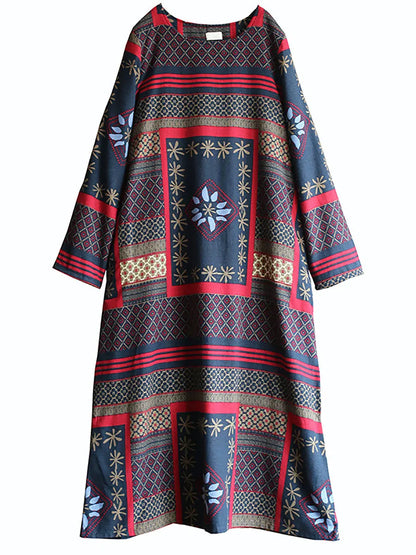 Winter Pocket Print Loose Dress
