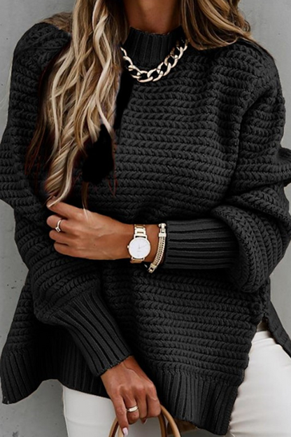 Round Neck Side Slit Sweater