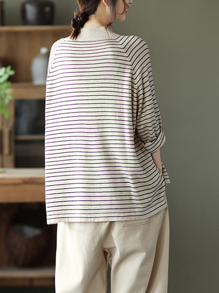 - Stripes Turtleneck Knitted Long Sleeve Sweater