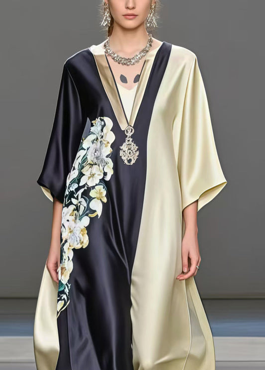 Fine Colorblock Oversized Patchwork Print Silk Dress Summer