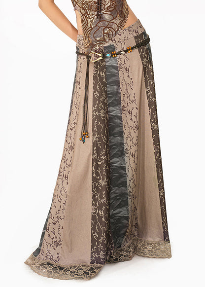 Grey Print High Waist Maxi Skirt