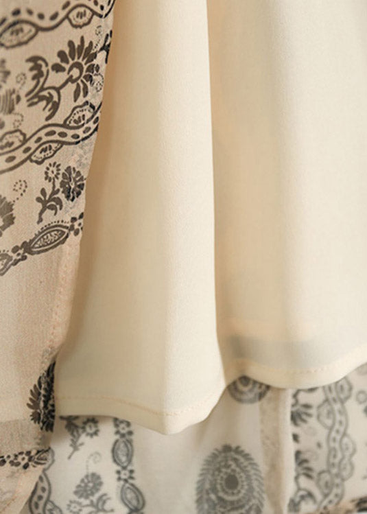O-neck Print Patchwork Zippered Silk Long Dresses Half Sleeve
