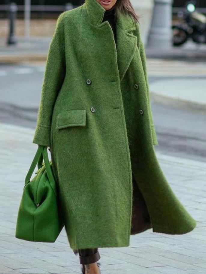 Coats Lapel Button Long Sleeve Long Woolen Coat