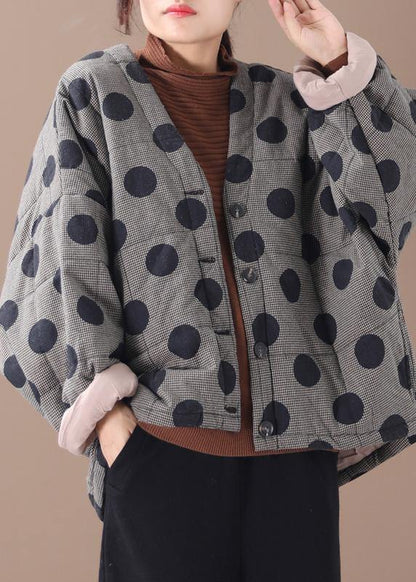 Fine Clothing Jackets Black Plaid Dotted V Neck Button Down Parka