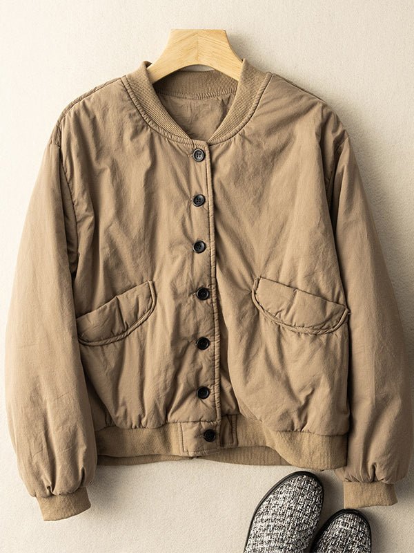 Long Sleeve Round Neck 100% Natural Fabric Button Down Coat
