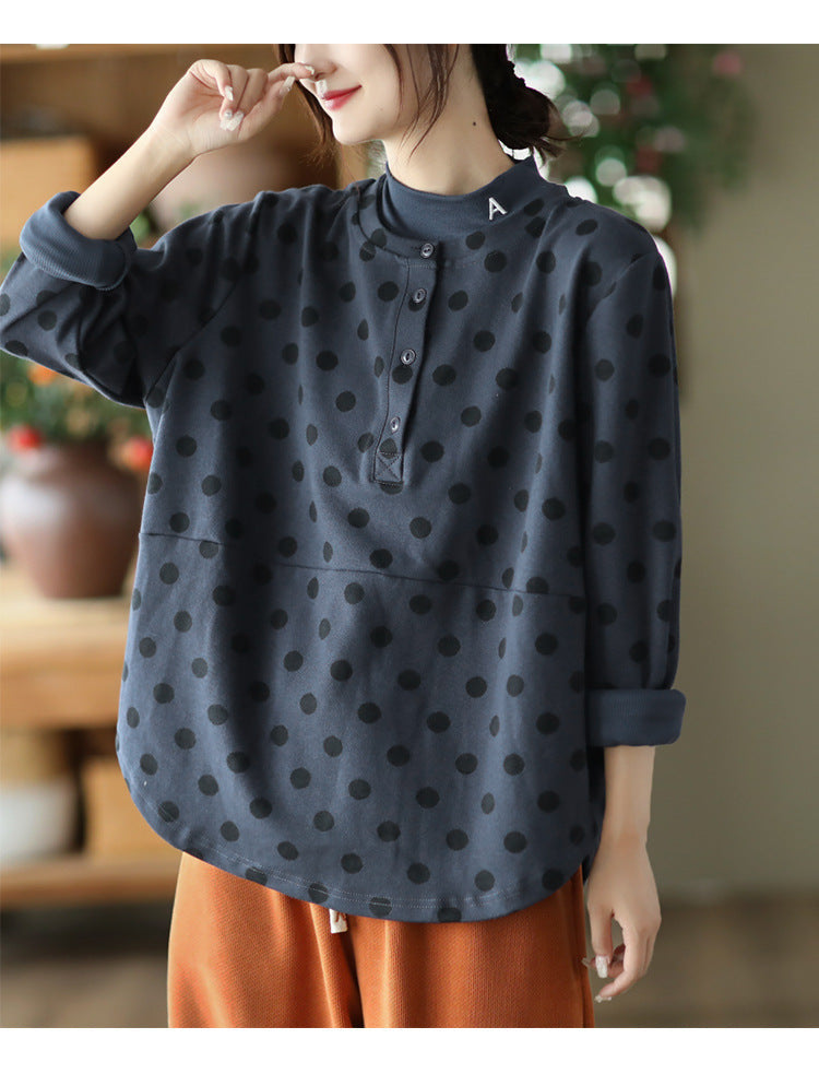 Polka-dot Print Top-paneled Cotton T-shirt