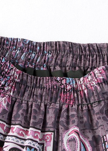 Purple Print High Waist Draping a Line Skirts Spring