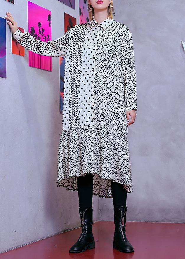 Patchwork Cotton Tunic Dress Sleeve White Dotted Dress Summer