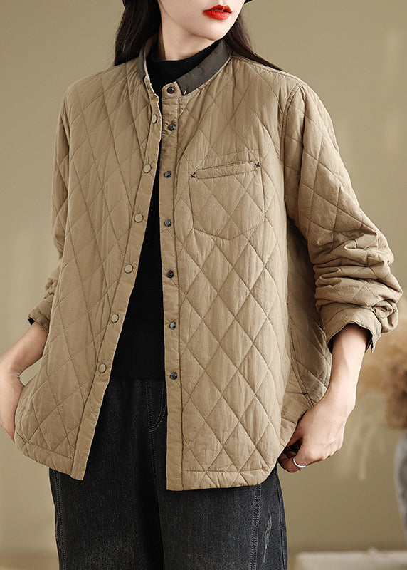 Coffee Stand Collar Pockets Fine Cotton Filled Jackets Spring