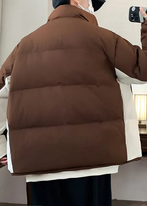New Coffee Pockets Oversized Patchwork Duck Down Down Coats Winter