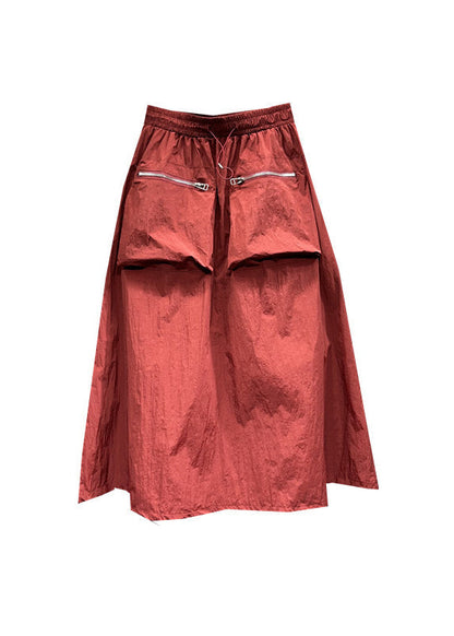 Mulberry Drawstring Pockets Patchwork Cotton Skirts Summer