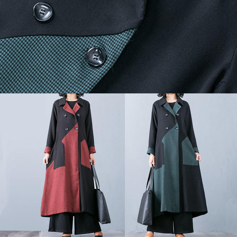 New Orange Red Patchwork Coat for Woman Oversize Trench Coat Fall Outwear Double Breast