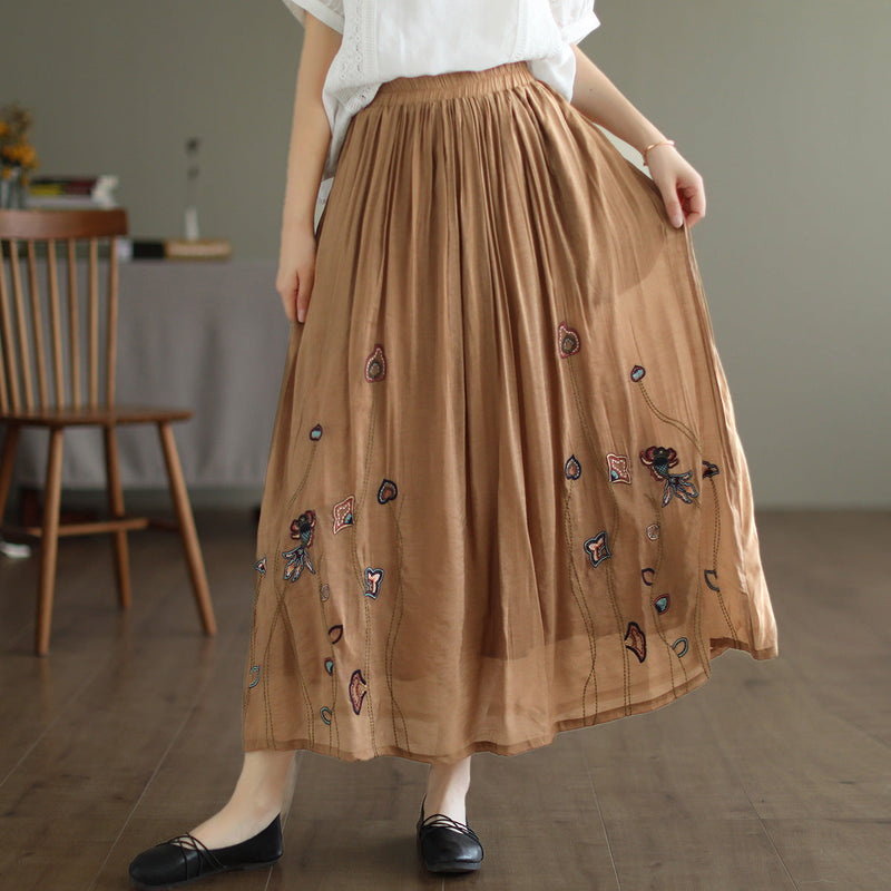 Cozy Retro Print Double-layer Linen Skirt
