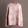 Comstylish Lovely Cats Paw Prints Embroidered Cozy Fuzzy Sweater