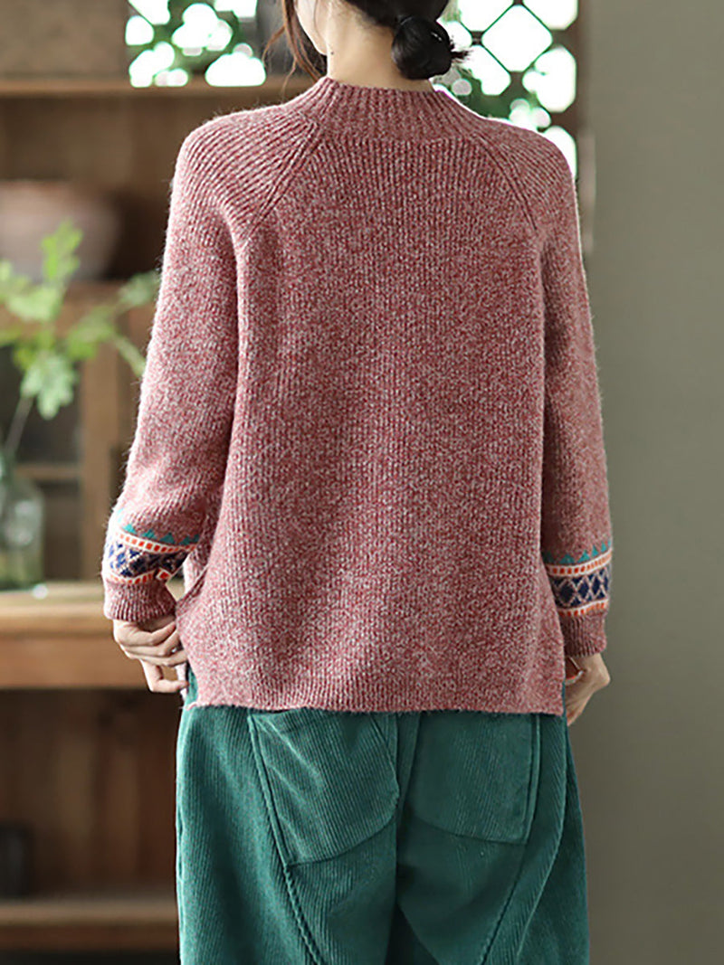 - Turtleneck Knitted Split Hem Long Sleeve Sweater