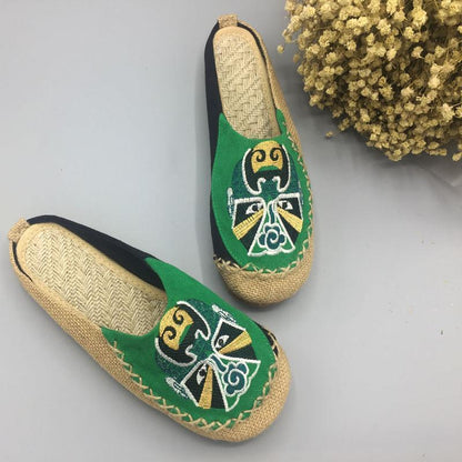 Peking Opera Facial Embroidered Flats Home Slippers