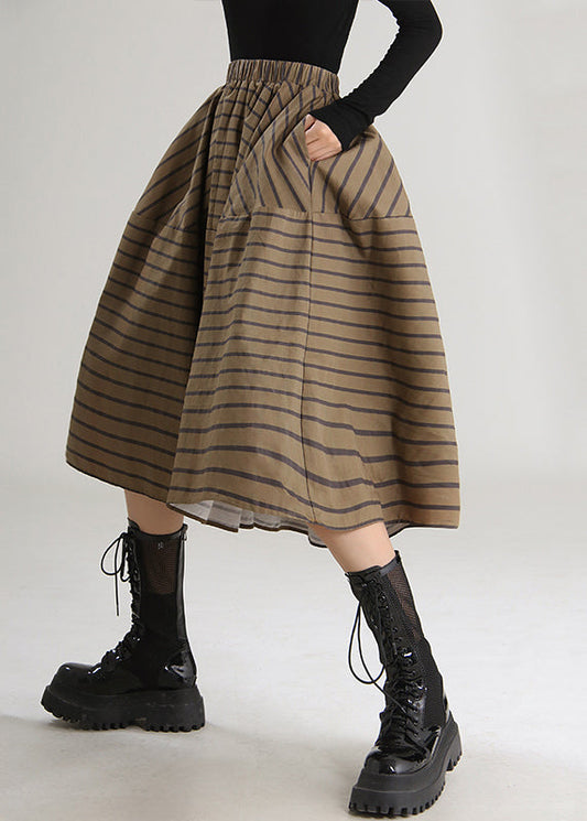 Italian Chocolate Striped High Waist Skirts Spring