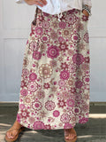 Women's Ethnic Flower Print Linen Pocket Skirt