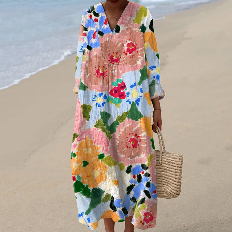 Women's Vintage Flowers Art Print Casual Dress elevenforest