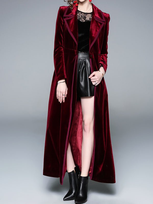 Coats Notched Lapel Velvet Coat