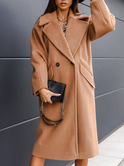 Coats Lapel Button Long Wool Coat