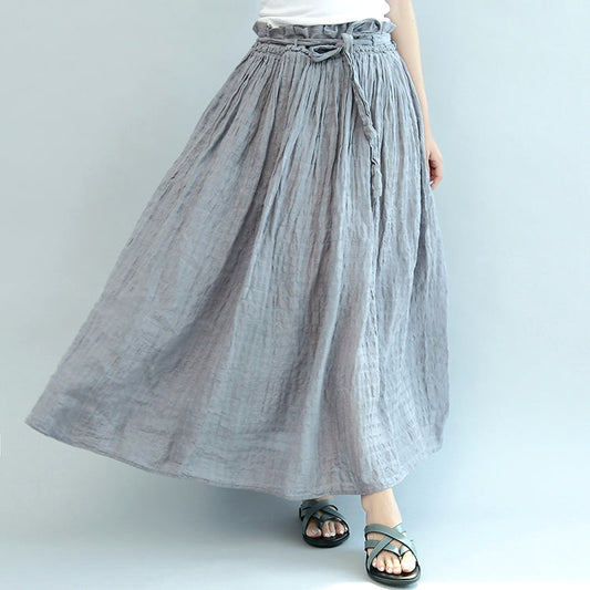 Gray Summer Linen Skirts a Line Skirts Elastic Waist Maxi Skirts