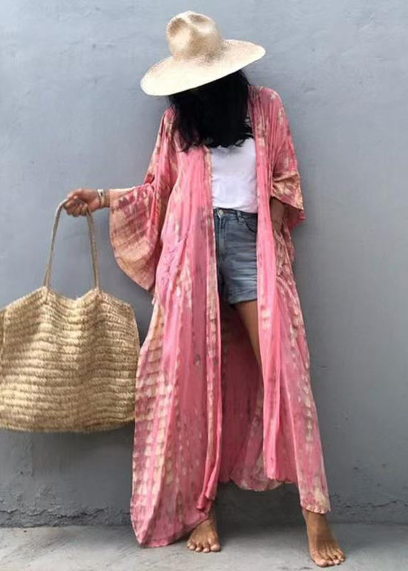 Pink Hooded Print Cotton Loose Cardigan Summer