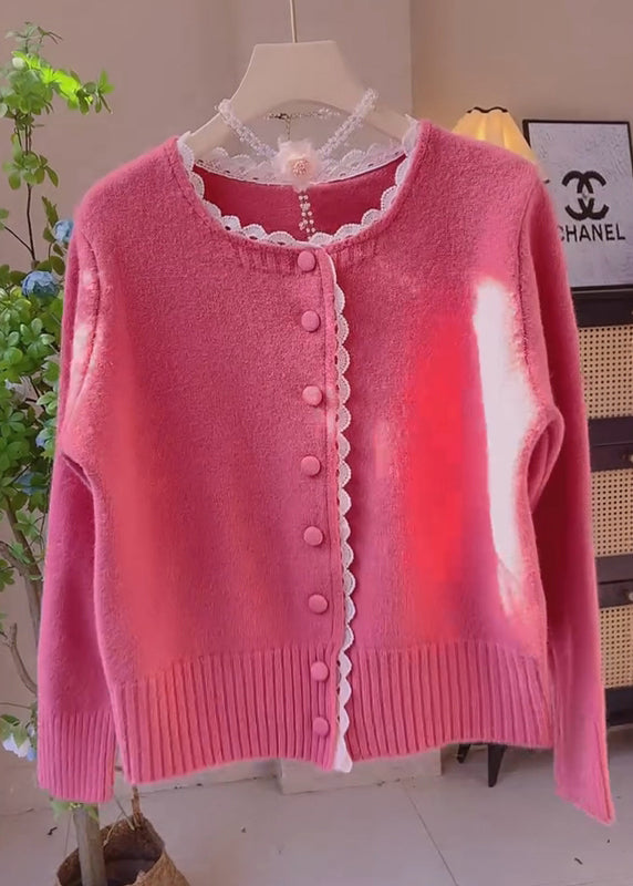 New Rose Lace Patchwork Knit Cardigans Winter