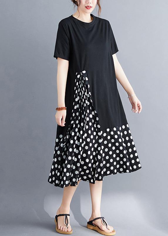 Black O Neck Cotton Dresses False Two Pieces Maxi Summer Dress